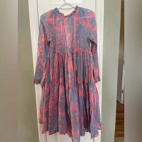 YVONNE S 100% cotton Long Sleeve Midi Dress Small b6 Mini